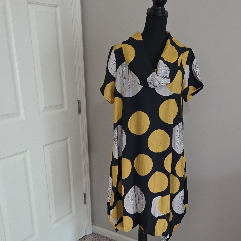 Asymmetrical Polka Dot Dress in Black and Yellow
